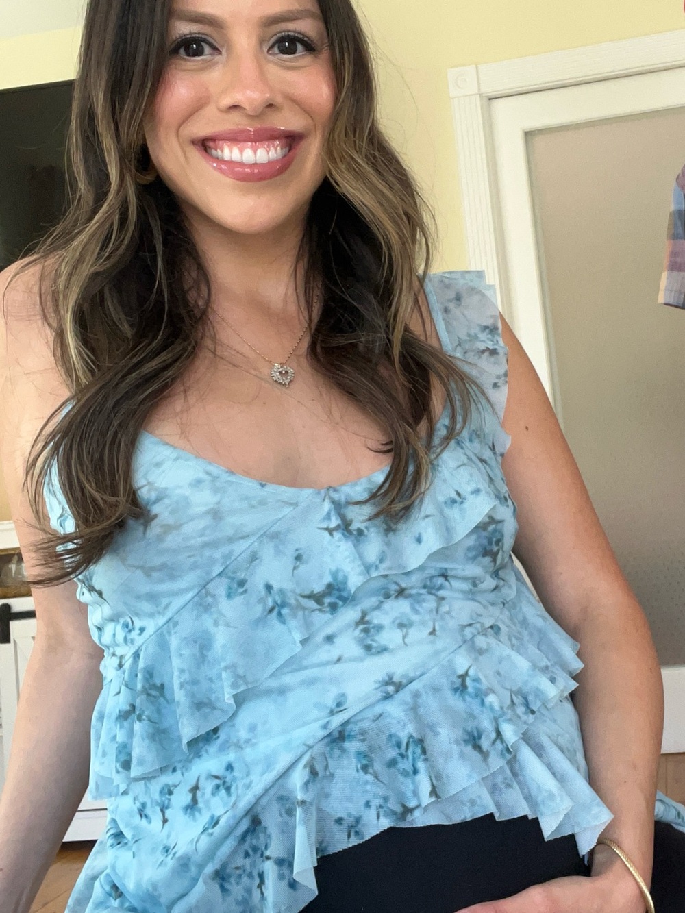 Zara Light Blue Floral Ruffle One-Shoulder Camisole